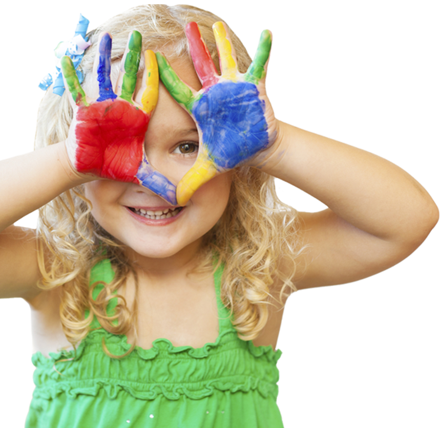 Girl with painted hands smiling Girl with painted hands smiling